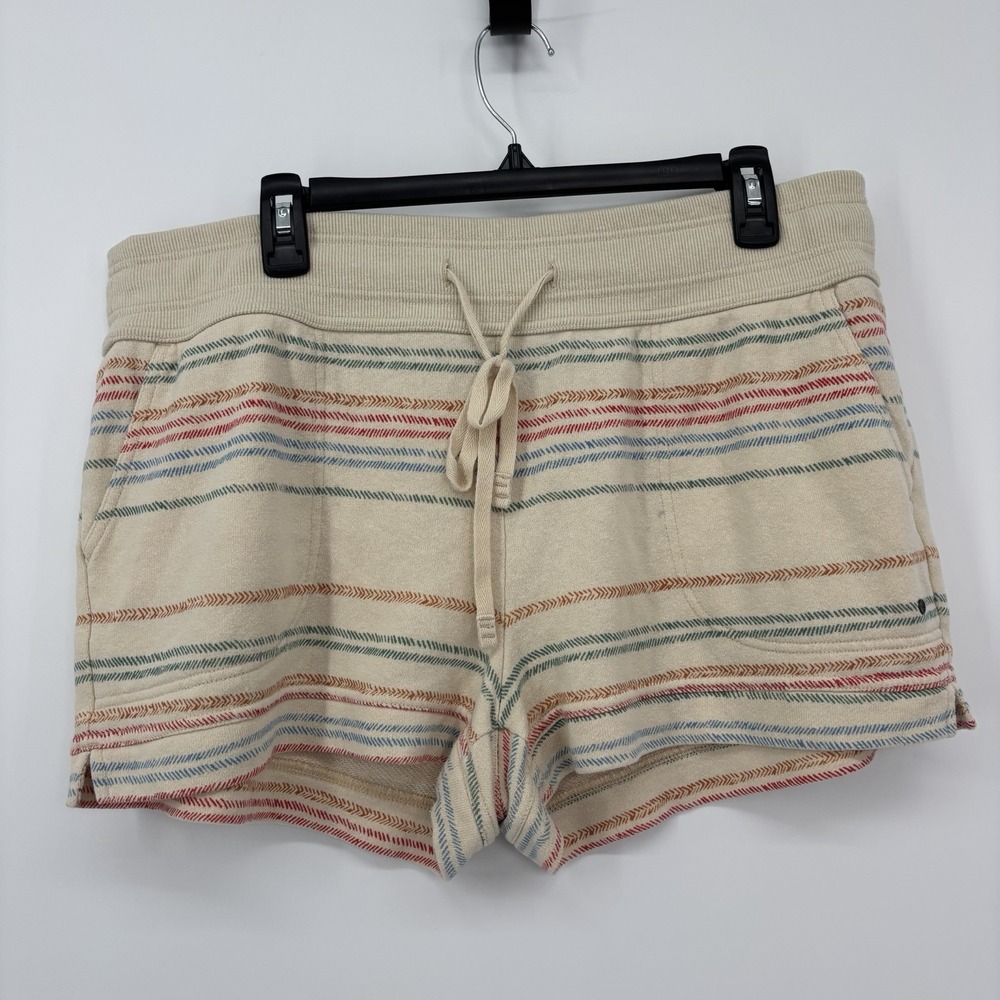 Prana Cozy Up Striped‎ Shorts Cream Drawstring Casual Womens Size XL